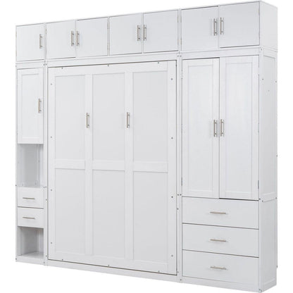 Full Size Murphy Bed with Lockers and Wardrobes, With installation video, White