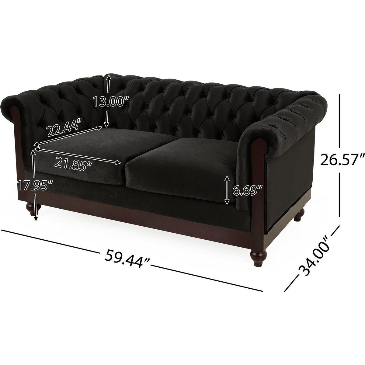 VIVALUX 59.44" Chesterfield Velvet Loveseat Sofa,2-Person Rolled Arm Dutch Plush Upholstered Sofa Couch with Tufted Button for Living Room, Bedroom, Small Places,Black