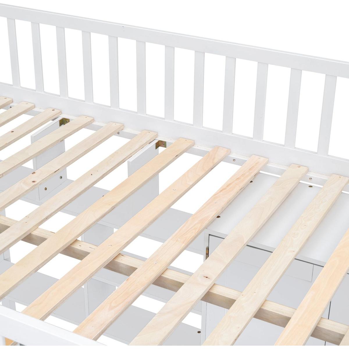 Full size Loft Bed with Bookshelf,Drawers,Desk,and Wardrobe-White