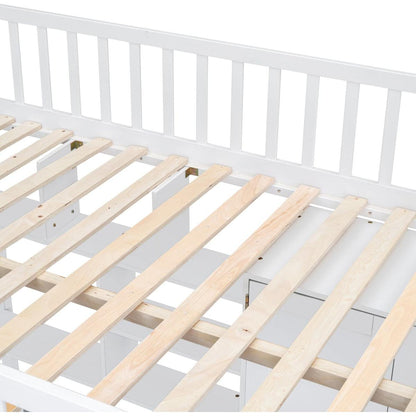 Full size Loft Bed with Bookshelf,Drawers,Desk,and Wardrobe-White