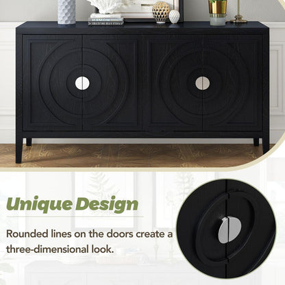 Retro Sideboard door with Circular Groove Design Round Metal Door Handle for Entrance, Dining Room, Living Room (Black)