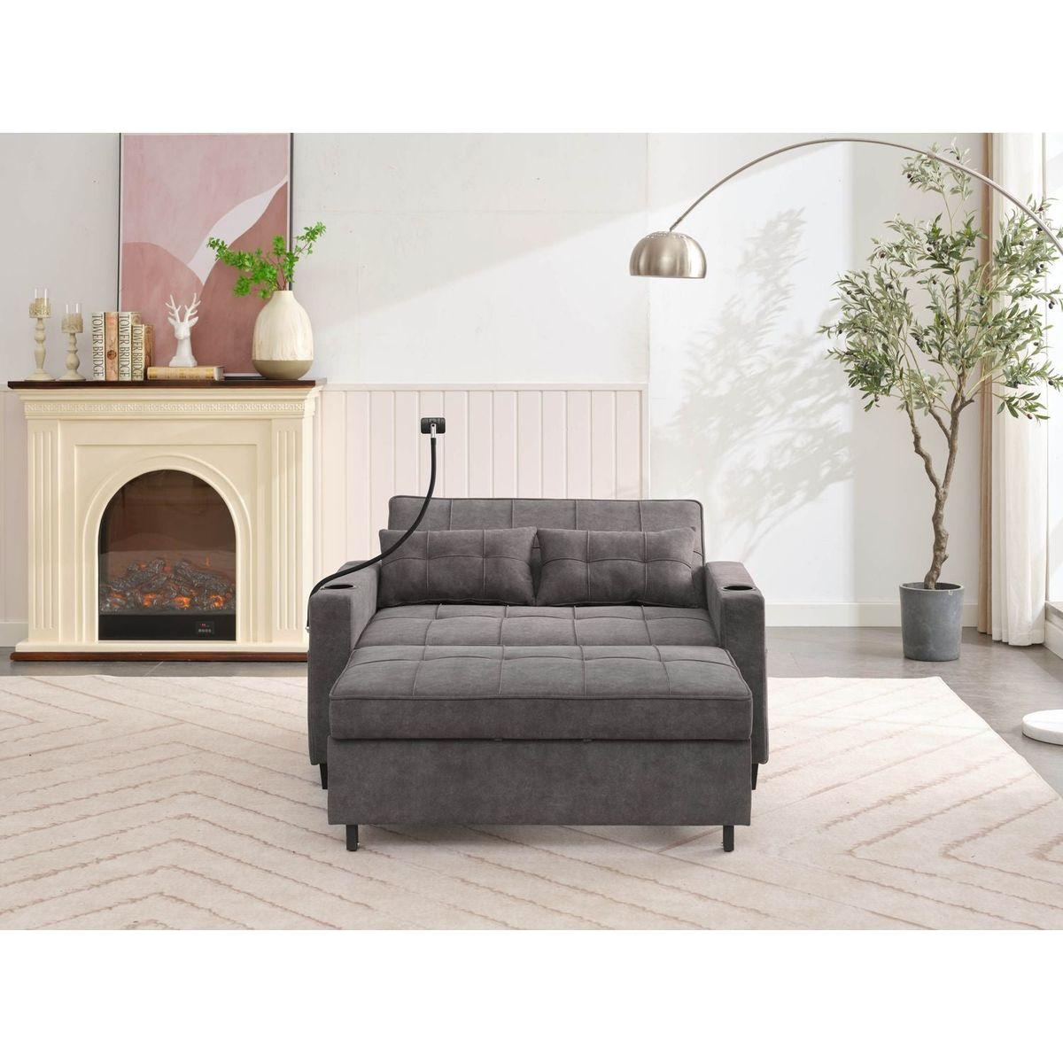 Futon Chair Bed Convertible Chair 3-in-1 Pull Out Sleeper Chair Beds with USB Ports,Wear-resistant and Anti-scratch, Armchair Bed Sleeper for Living Room (Dark Grey Tech cloth)