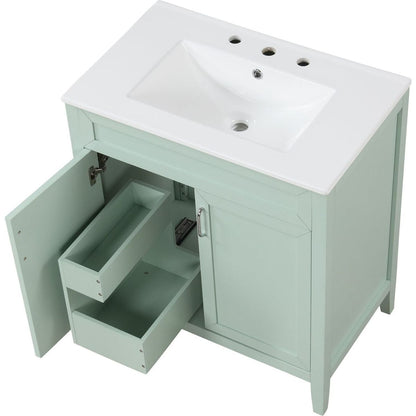 30" Bathroom Vanity with Sink, Multi-functional Bathroom Cabinet with Doors and Drawers, Solid Frame and MDF Board, Green