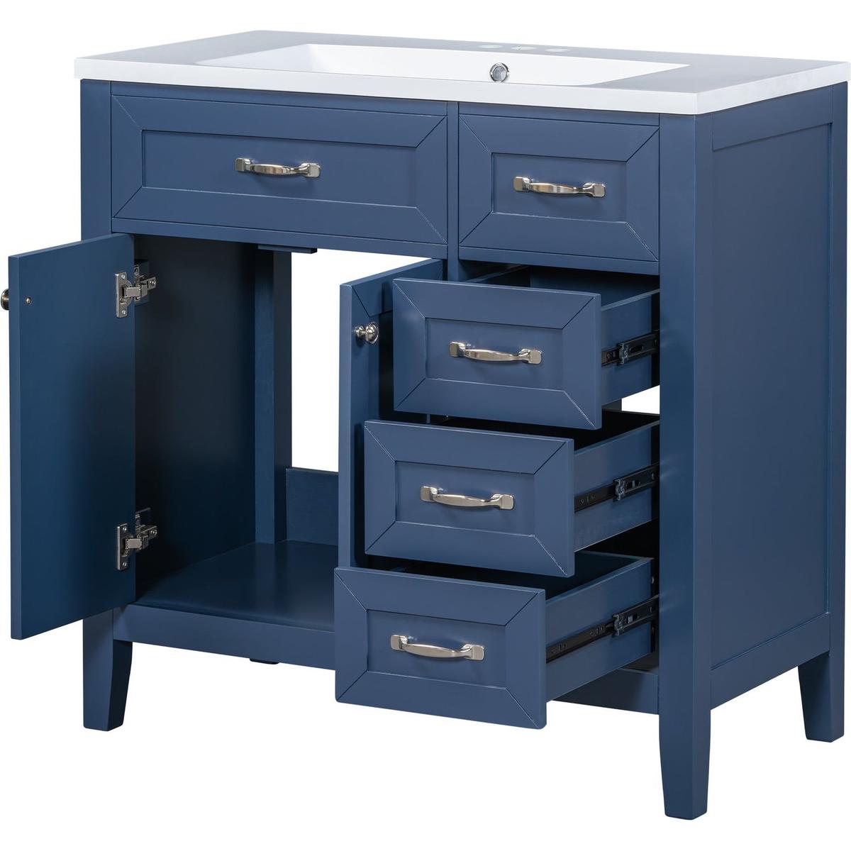 36" Bathroom Vanity with Sink Combo, Blue Bathroom Cabinet with Drawers, Solid Frame and MDF Board