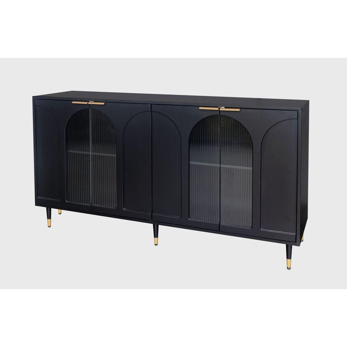 Accent Cabinet Black Lacquered Wooden Cabinet with 4 Glass Doors Sideboard Buffet Server Cabinet Storage Cabinet, for Living Room, Entryway, Hallway, Office, Kitchen and Dining Room