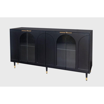 Accent Cabinet Black Lacquered Wooden Cabinet with 4 Glass Doors Sideboard Buffet Server Cabinet Storage Cabinet, for Living Room, Entryway, Hallway, Office, Kitchen and Dining Room