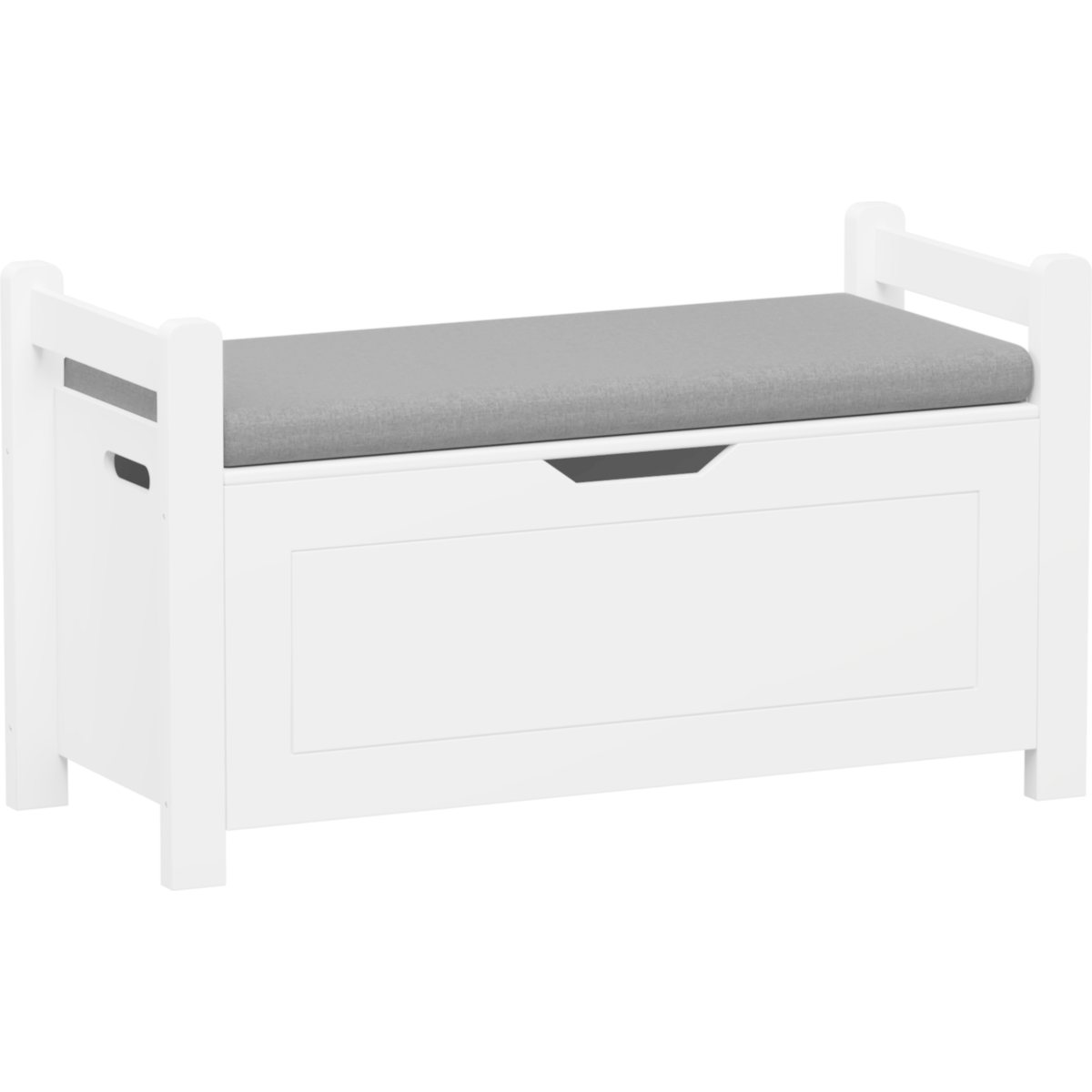 Kids Toy Box Chest, White Rubber Wood Toy Box for Boys Girls, Large Storage Cabinet with Cushion Seat Bench/Flip-Top Lid/Safety Hinge, Toy Storage Organizer Trunk for Nursery, Playroom