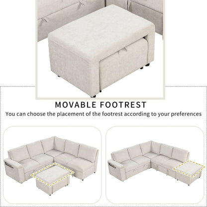 L-shaped Padded Modular Sofa with Storage Space, USB Ports, and Cup Holders on the Armrests, Suitable for Living Rooms, Offices, and Apartments.