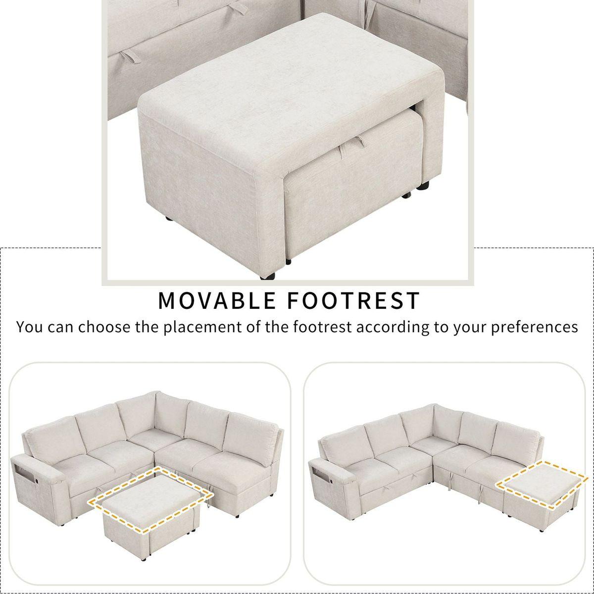 L-shaped Padded Modular Sofa with Storage Space, USB Ports, and Cup Holders on the Armrests, Suitable for Living Rooms, Offices, and Apartments.