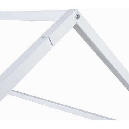 Full Size Metal House Bed with Fence and Door, White