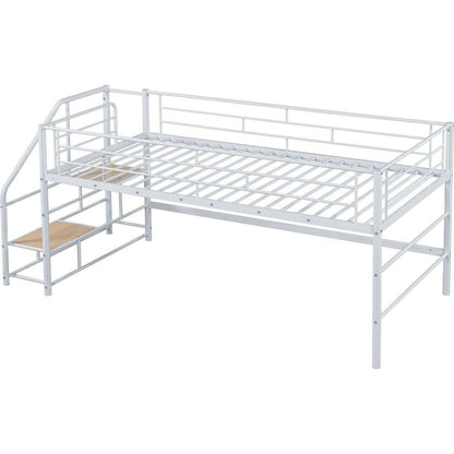 Mid Loft Bed with Storage stairs, Twin, White