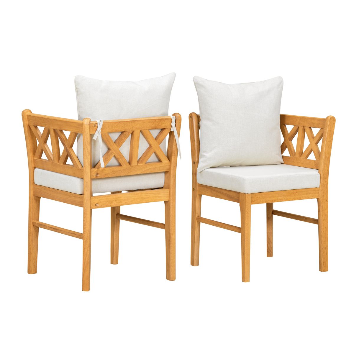 Farmhouse Modern Dining Corner Chairs Set of 2 with Handwoven Rattan Backrests and Solid Wood Legs