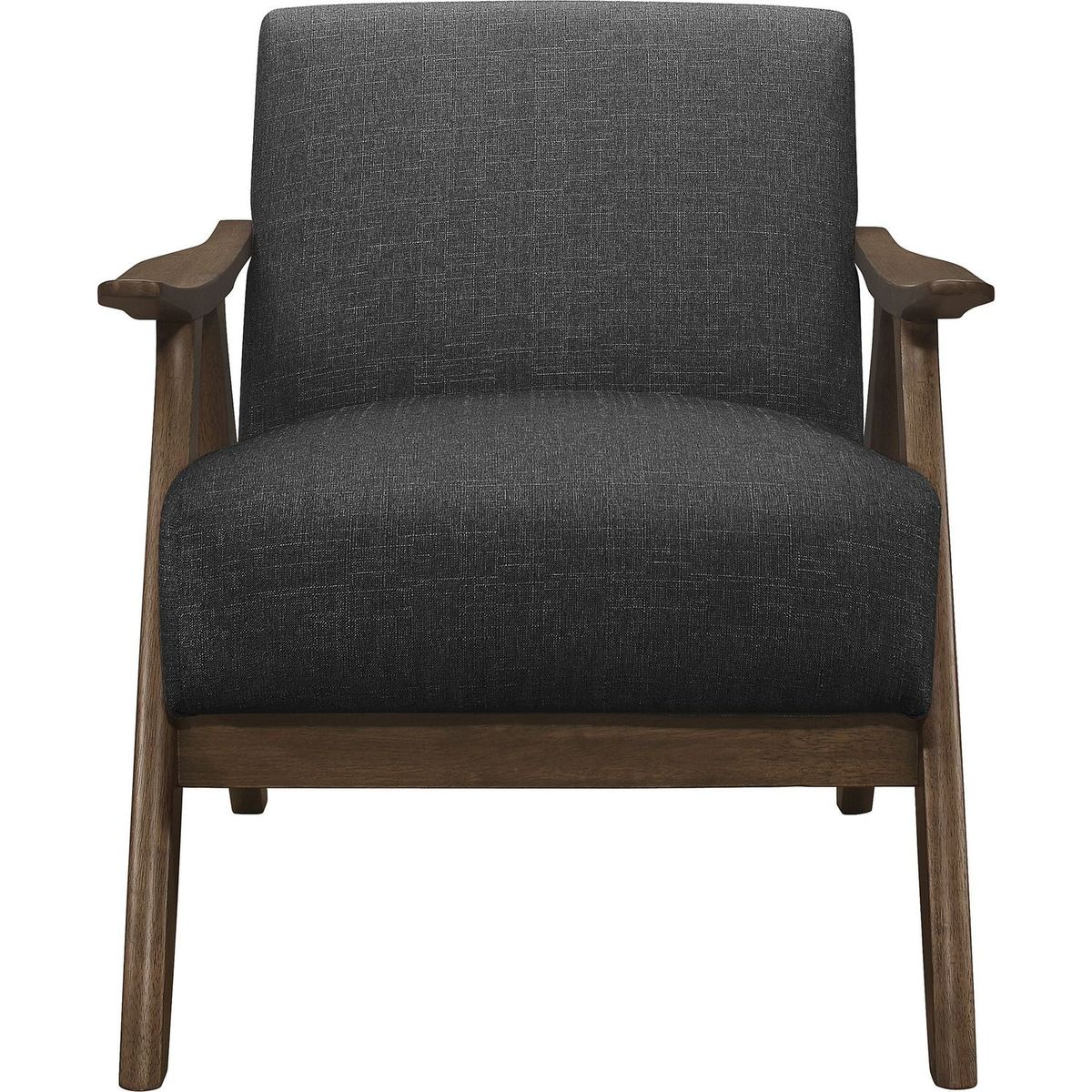 Modern Home Furniture Dark Gray Fabric Upholstered 1pc Accent Chair Cushion Back and Seat Walnut Finish Solid Rubber Wood Furniture