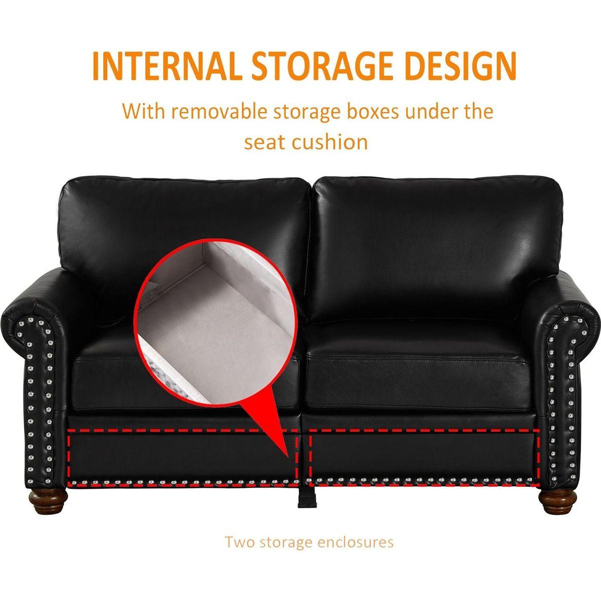 Living Room Sofa Loveseat Black Faux Leather