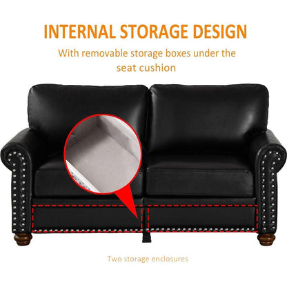 Living Room Sofa Loveseat Black Faux Leather