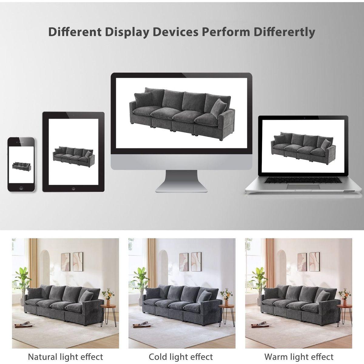 110x29" Modern Modular Sofa, 4 Seat Chenille Sectional Couch Set with 2 Pillows Included, Freely Combinable Indoor Funiture for Living Room, Apartment, Office, 2 Colors