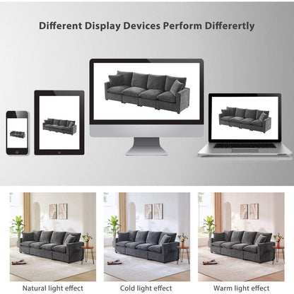 110x29" Modern Modular Sofa, 4 Seat Chenille Sectional Couch Set with 2 Pillows Included, Freely Combinable Indoor Funiture for Living Room, Apartment, Office, 2 Colors