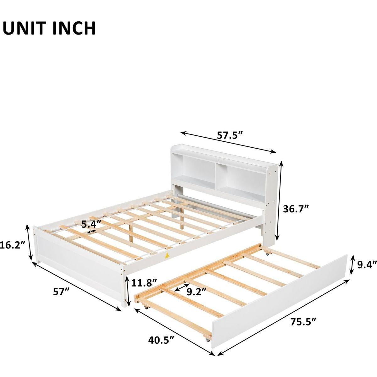 Full Bed with Trundle,Bookcase,White