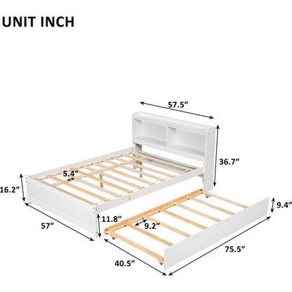 Full Bed with Trundle,Bookcase,White