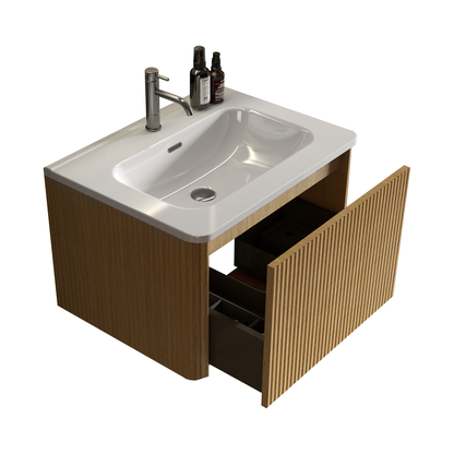 U055-Etna24W-306 Etna 24" Striped Natural Oak Bathroom Vanity with White Ceramic Sink, Wall Mounted Floating Bathroom Vanity for Modern Bathroom, Pre-assembled