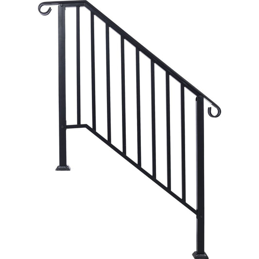 Handrails for Outdoor Steps, Fit 3 or 4 Steps Outdoor Stair Railing, Picket#3 Wrought Iron Handrail, Flexible Porch Railing, Black Transitional Handrails for Concrete Steps or Wooden Stairs
