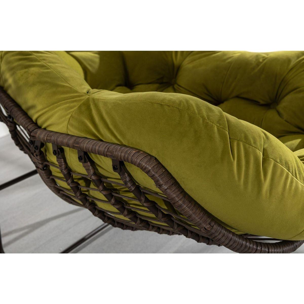 Outdoor Rattan Rocking Chair,Padded Cushion Rocker Recliner Chair Outdoor for Front Porch, Living Room, Patio, Garden, Olive Green