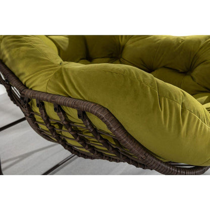 Outdoor Rattan Rocking Chair,Padded Cushion Rocker Recliner Chair Outdoor for Front Porch, Living Room, Patio, Garden, Olive Green