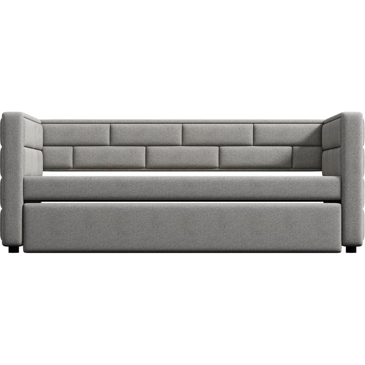Twin Size Daybed with Trundle, Upholstered Daybed with Padded Back, Gray