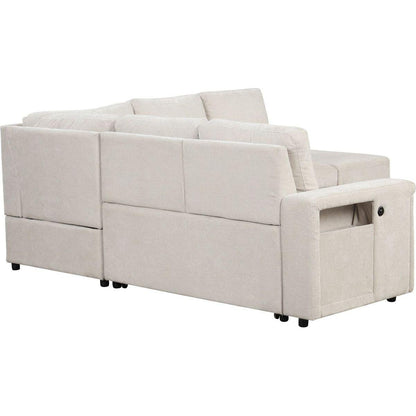 L-shaped Padded Modular Sofa with Storage Space, USB Ports, and Cup Holders on the Armrests, Suitable for Living Rooms, Offices, and Apartments.
