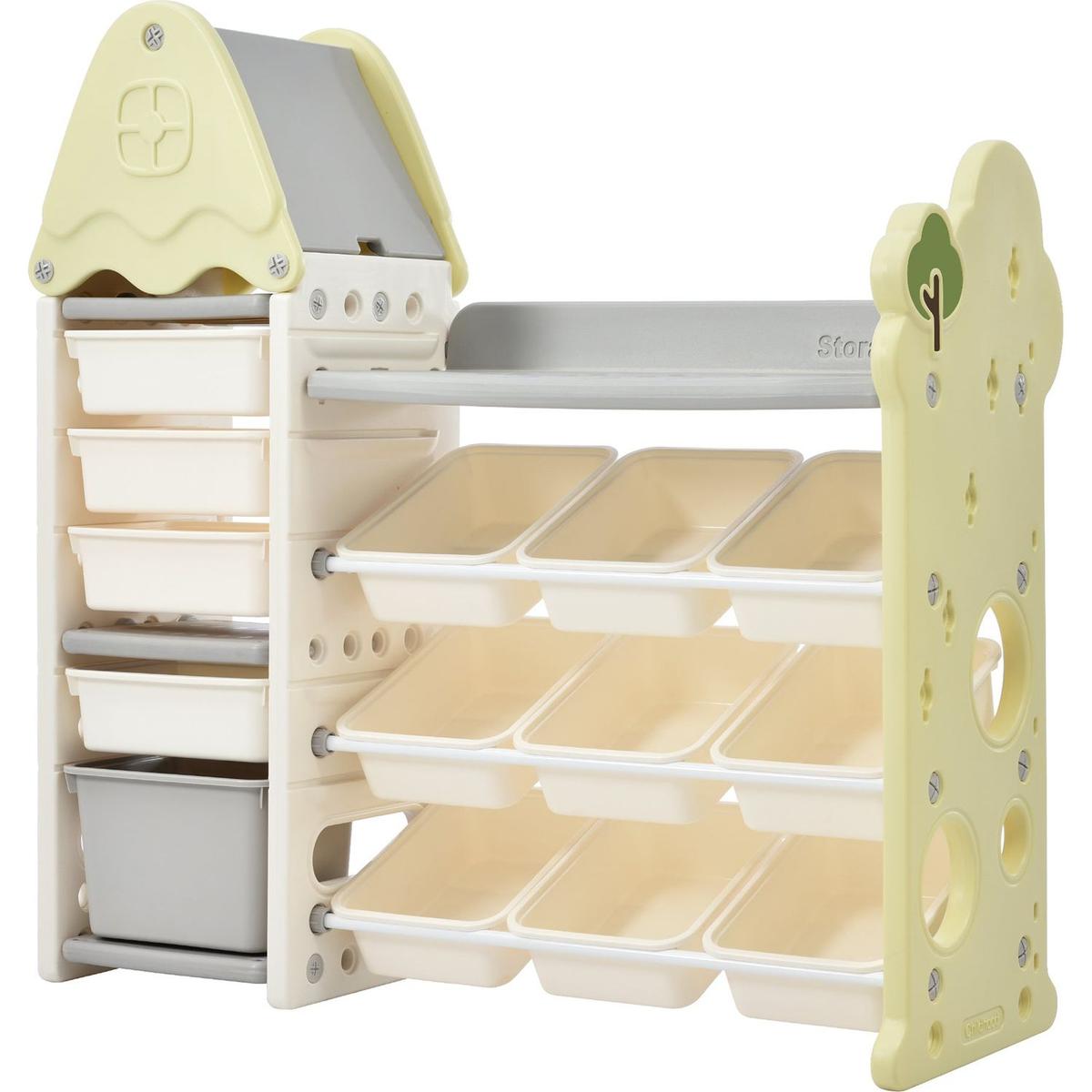 Kids Toy Storage Organizer with 14 Bins, Multi-functional Nursery Organizer Kids Furniture Set Toy Storage Cabinet Unit with HDPE Shelf and Bins for Playroom, Bedroom, Living Room