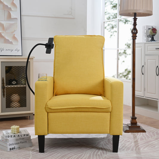 Recliner Chairs for Adults, Adjustable Recliner Sofa with Mobile Phone Holder & Cup Holder, Modern Reclining Chairs Fabric Push Back Recliner Chairs for Living Room, Bedroom, YELLOW