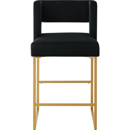 Modern Fashion Counter Height Bar Stools with Unique Square Open Backrest, Set of 2 Versatile Bar Chairs with Sturdy Iron Legs, 26" H Counter Height Chairs for kitchen islands, Black/Gold