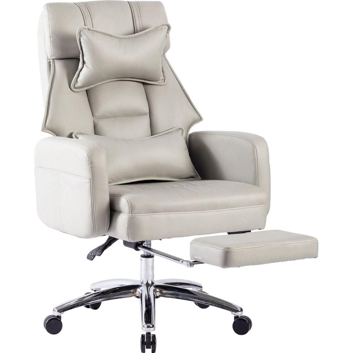 Swivel Ergonomic Office Chair, Technology Leather High Back Office Chair with Lumbar Support Headrest, Sedentary Comfortable Boss Chair, 155 Reclining Computer Chair (Color : Grey)