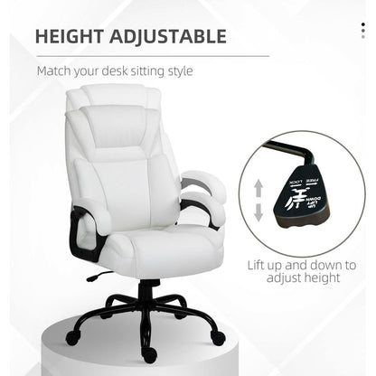 Vinsetto Big and Tall 400lbs Executive Office Chair with Wide Seat, Computer Desk Chair with High Back PU Leather Ergonomic Upholstery, Adjustable Height and Swivel Wheels, White