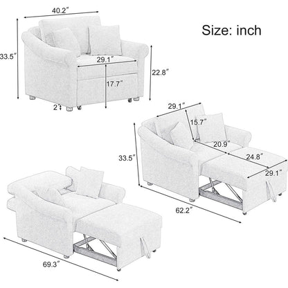 Chenille Convertible Sleeper Chair with Adjustable Backrest, 3 IN 1 Lounger Chair Turns Into Bed, Single Bed for Living Room, Gray