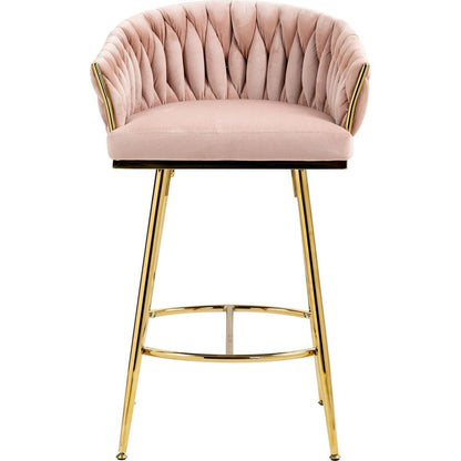 26" Counter height bar stools Set of 2 kitchen island counter bar stool with hand- wave back,golden chromed base and footrest(PINK)