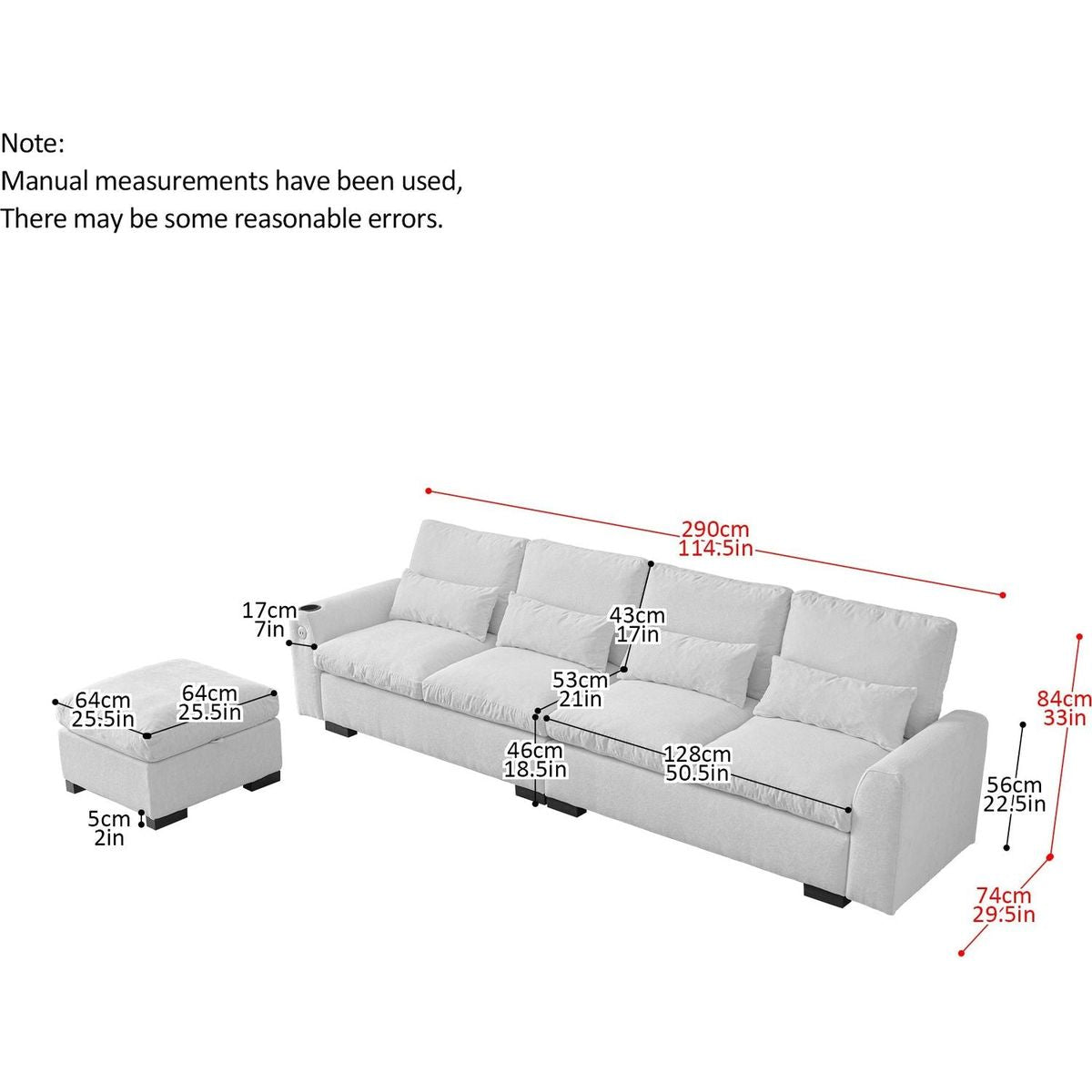 114.5"Modern Modular L Shaped Chenille Sofa Couch Reversible Ottoman With Storage Removable and Washable Cushions Sofa With USB Ports & Cup Holder For Living Room
