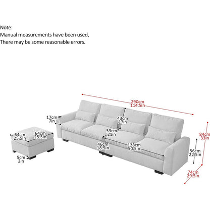 114.5"Modern Modular L Shaped Chenille Sofa Couch Reversible Ottoman With Storage Removable and Washable Cushions Sofa With USB Ports & Cup Holder For Living Room