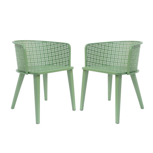 Milan Outdoor Dining Chair Set of 2 in Green Iron with Modern Design and Comfortable Dimensions