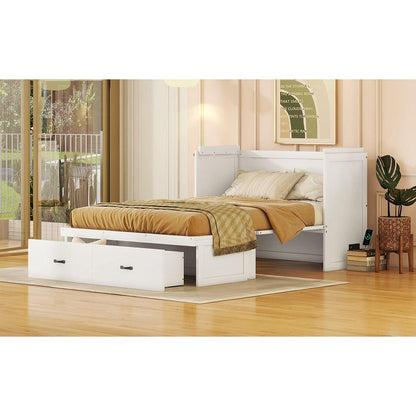 Full Size Murphy Bed with USB Port and a Large Drawer, White