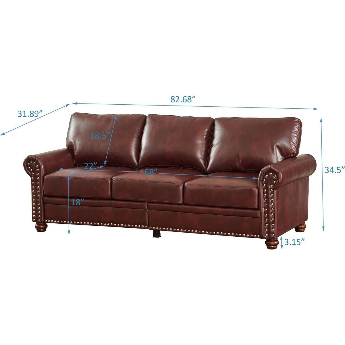 Living Room Sofa with Storage Sofa 2+3 Sectional Burgundy Faux Leather