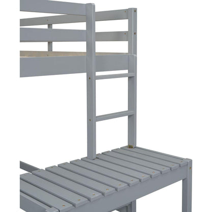 Twin High Loft Bed with Ladder landing Platform, Ladders, Guardrails,Grey