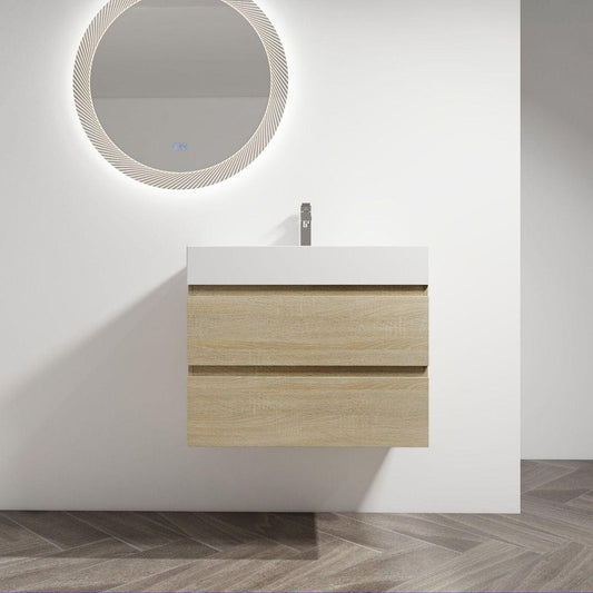 30" Wall-Mounted Bathroom Vanity With Resin Sink, 2-Soft Close Drawers, KD-Package