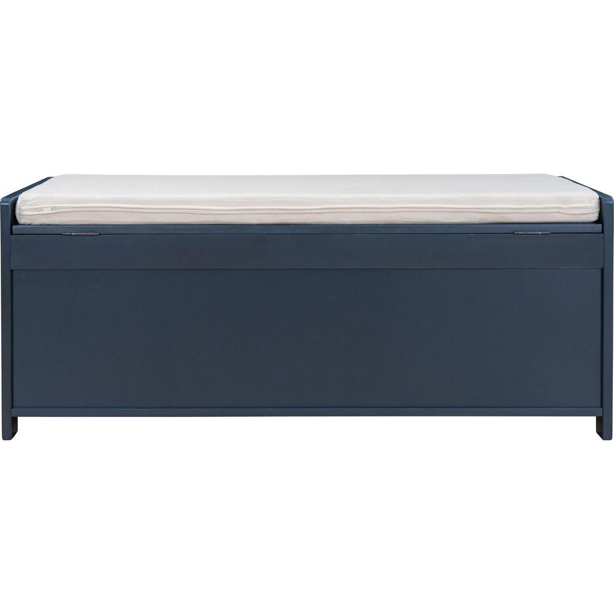 Storage Bench with 3 Shutter-shaped Doors, Shoe Bench with Removable Cushion and Hidden Storage Space (Antique Navy