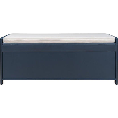 Storage Bench with 3 Shutter-shaped Doors, Shoe Bench with Removable Cushion and Hidden Storage Space (Antique Navy