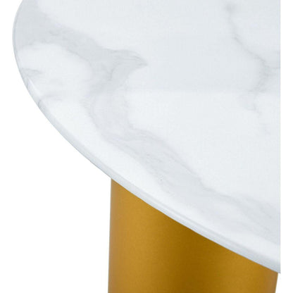 Round white dining table, artificial marble glass stickers, golden MDF legs, kitchen dining table, living room dining table 40 "x 40" x 29.4 "F-X03