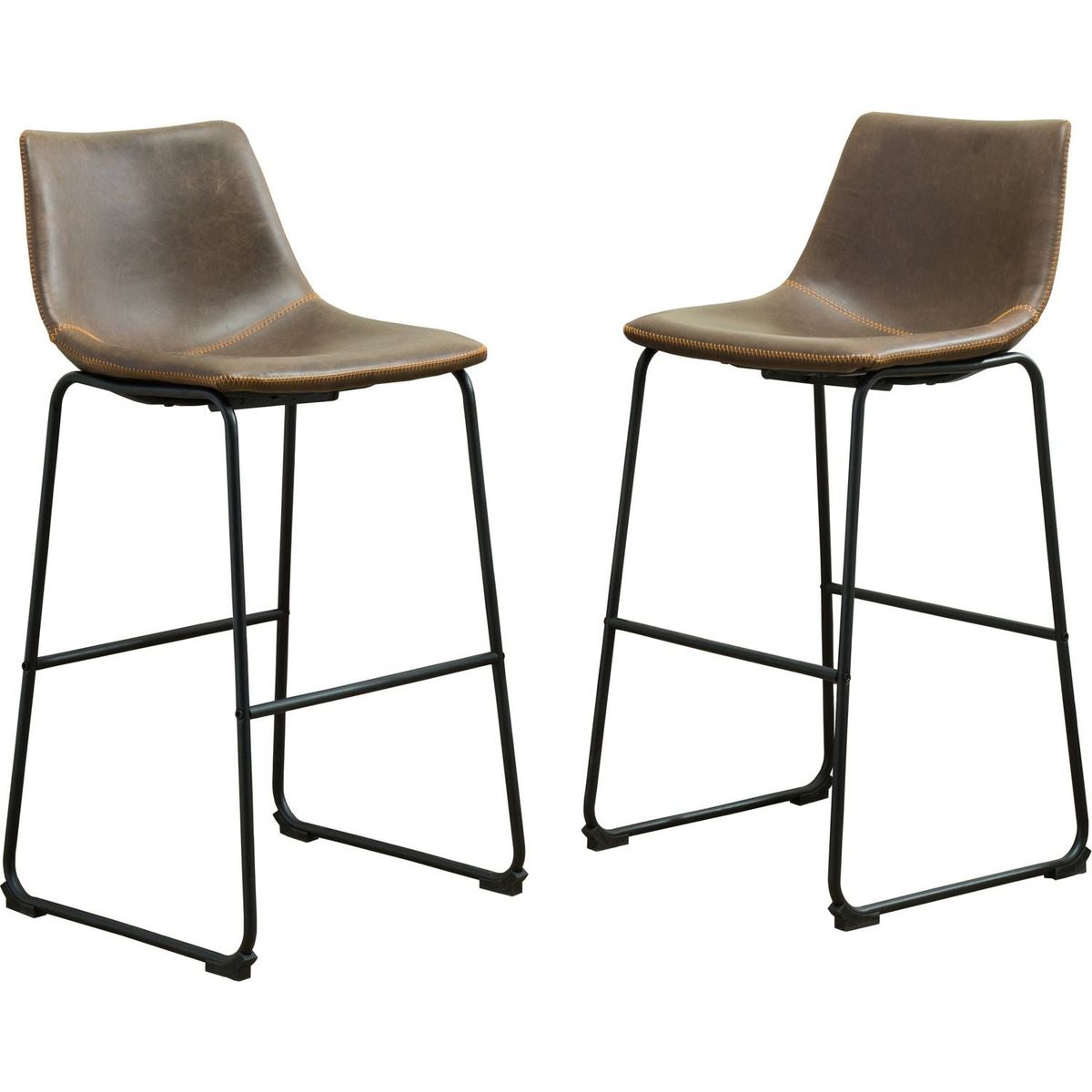 Lotusville Vintage PU Leather Barstools, Set of 2, Antique Brown