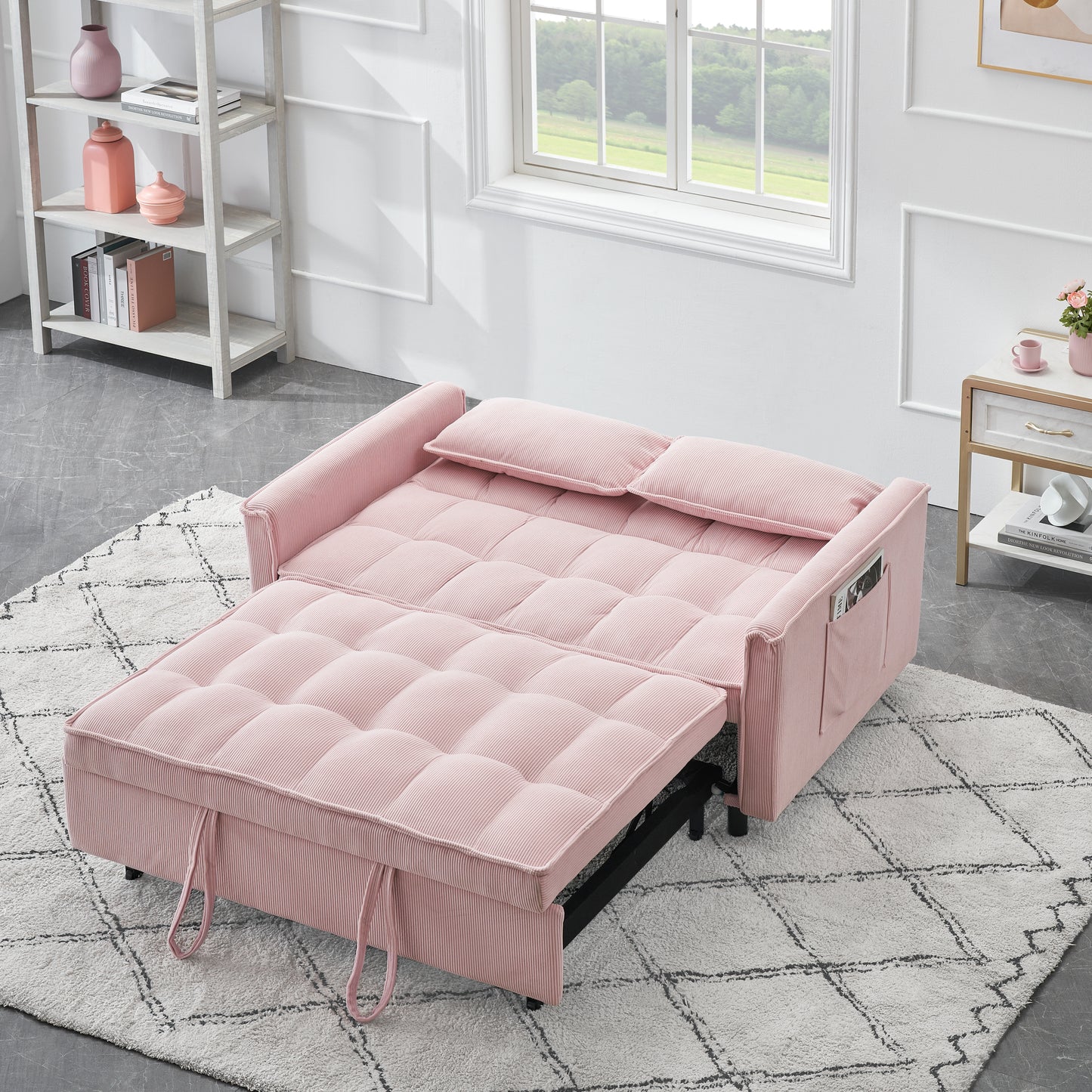 Folding sofa bed with adjustable back access to sofa recliner single bed Adult Modern chair bed, pink