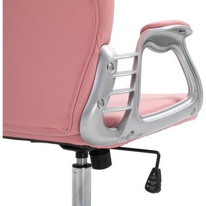 PU Leather Home Office Chair, Button Tufted Desk Chair with Padded Armrests, Adjustable Height and Swivel Wheels, Pink