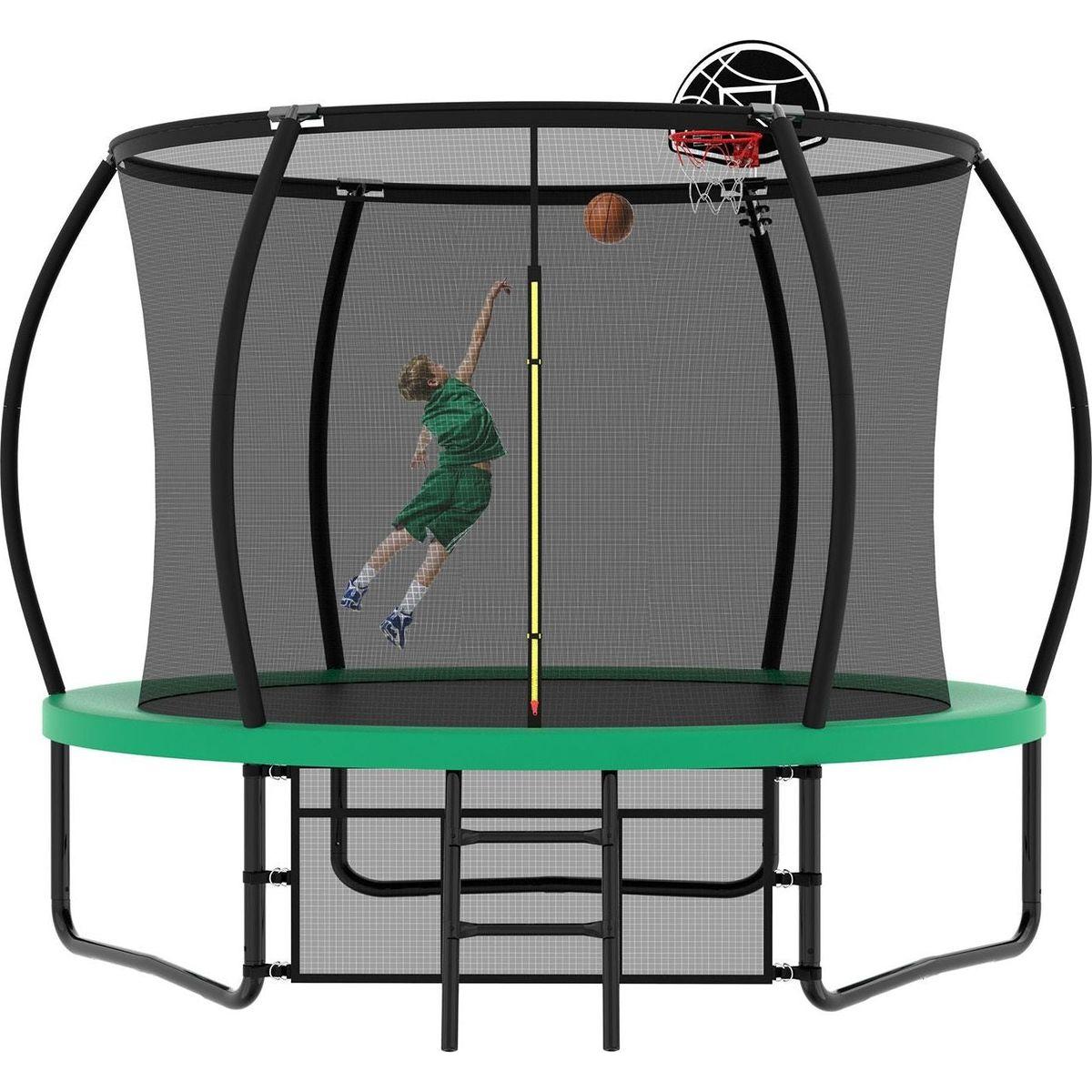 10FT Pumpkin Trampoline, Outdoor Trampoline with Basketball Hoop, Enclosure Net and Ladder